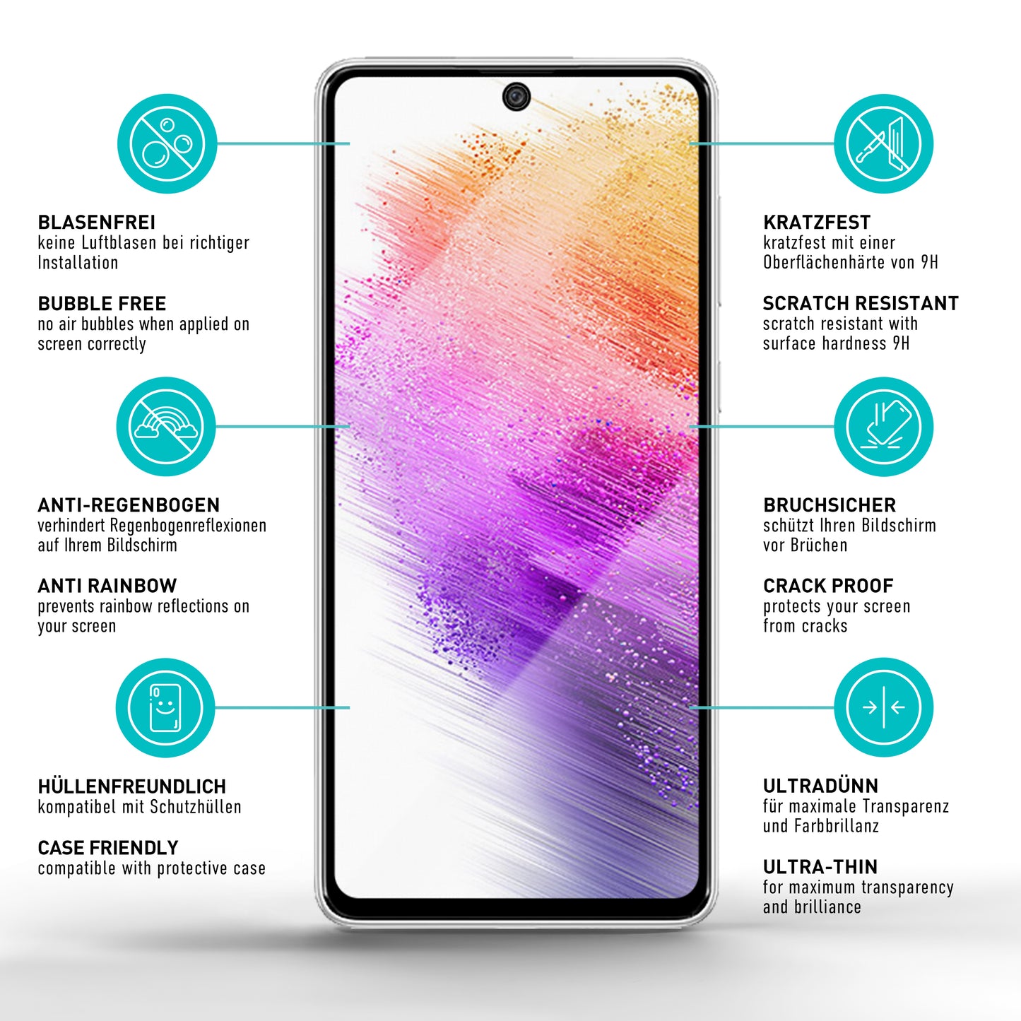 smartect Schutzglas Full Screen Matt für Samsung Galaxy A73 / A71, 2 Stück