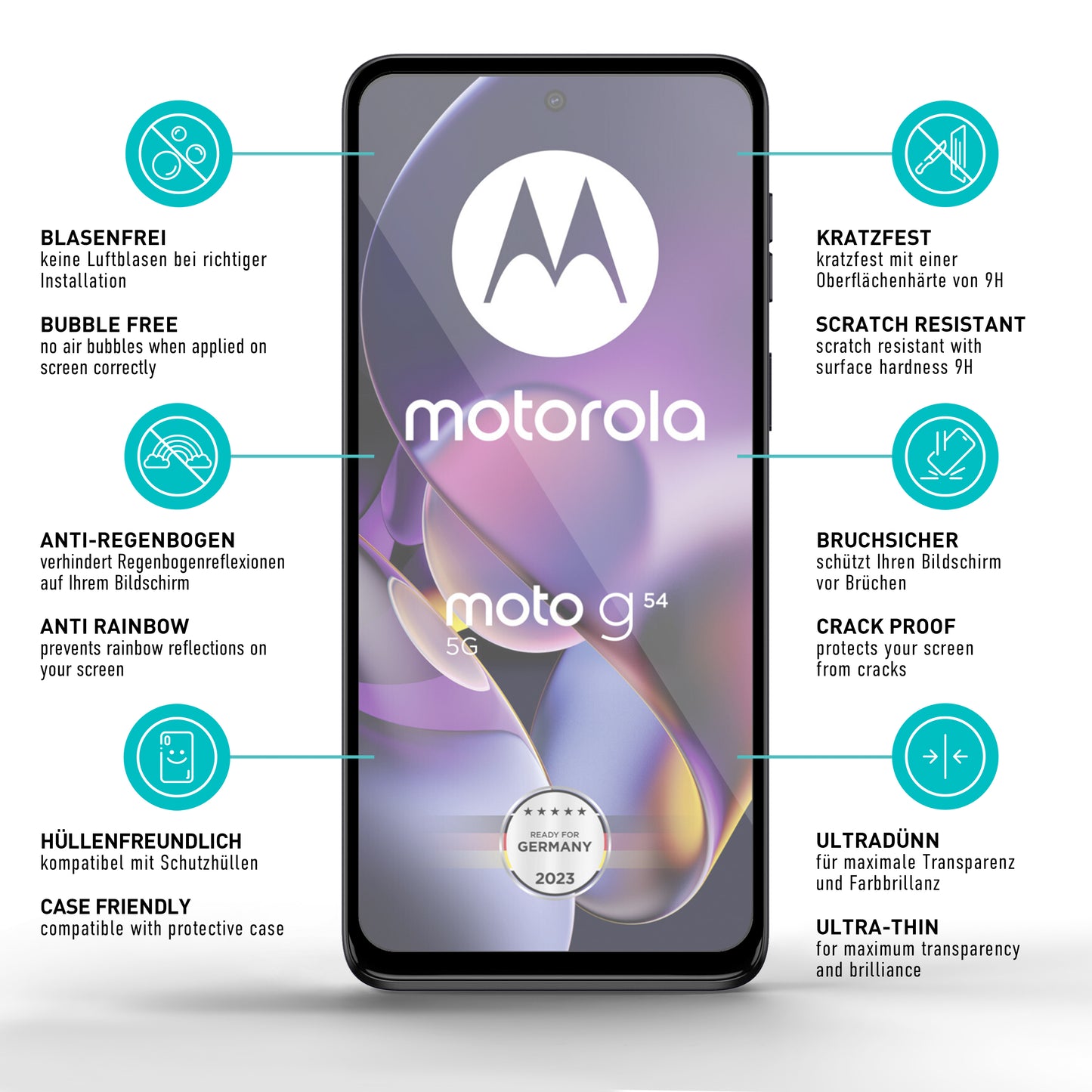 smartect Schutzglas Full Screen für Motorola Moto G84 5G / G54 5G, 2 Stück