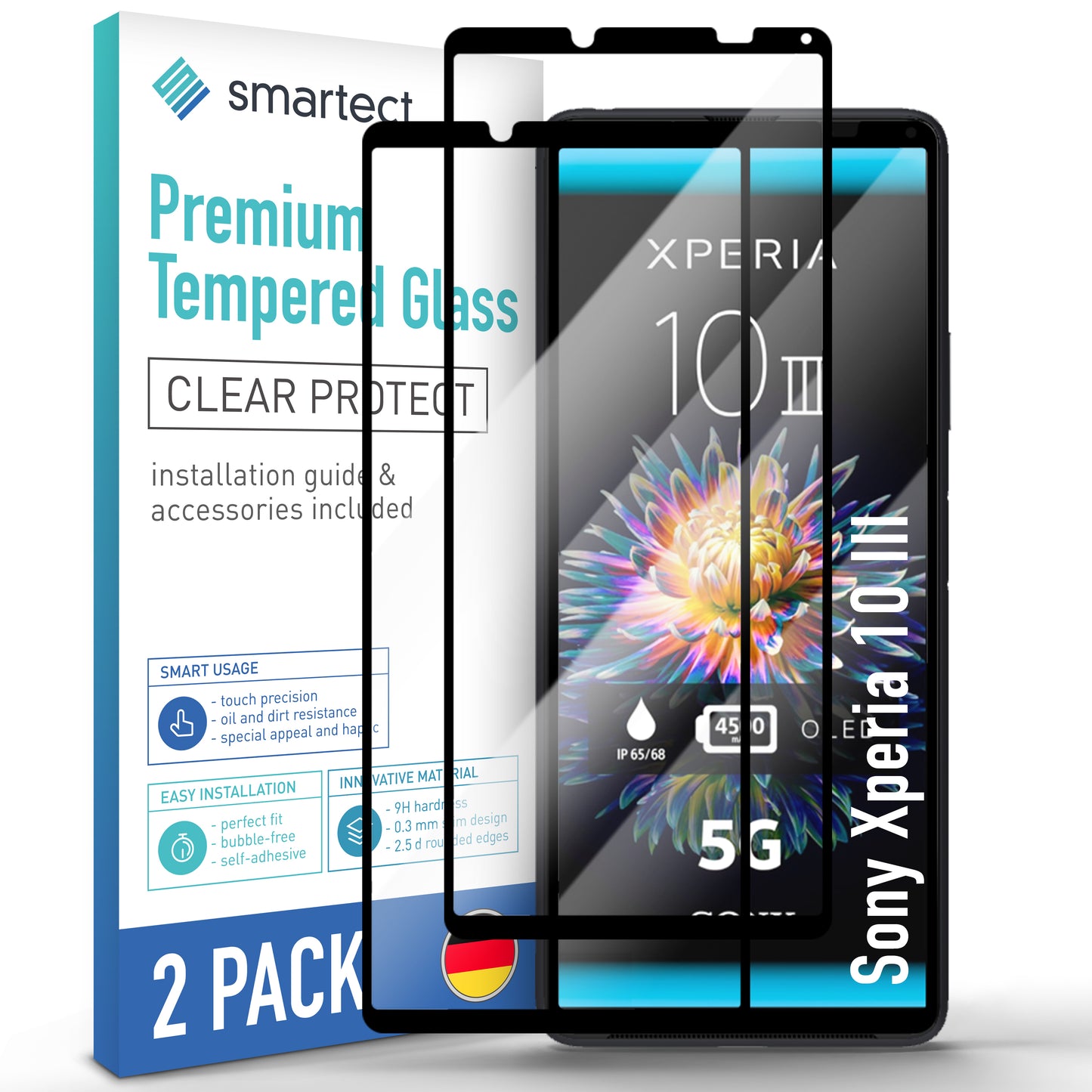smartect Schutzglas Full Screen für Sony Xperia 10 III, 2 Stück