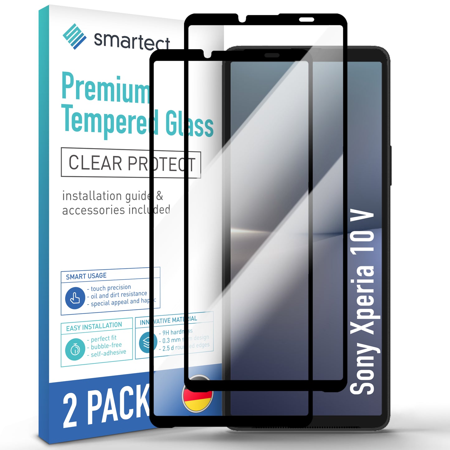 smartect Schutzglas Full Screen für Sony Xperia 10 V, 2 Stück