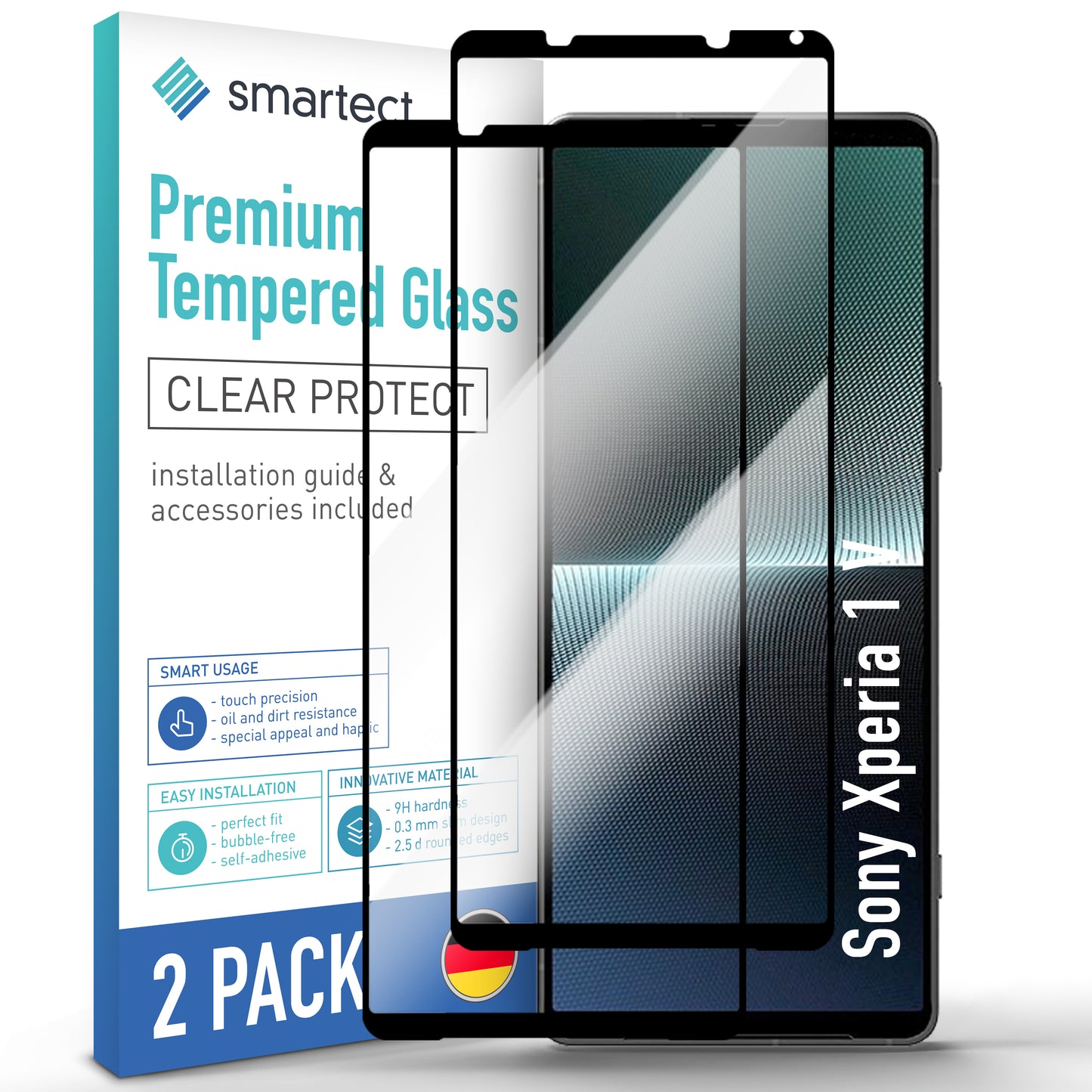 smartect Schutzglas Full Screen für Sony Xperia 1 V, 2 Stück