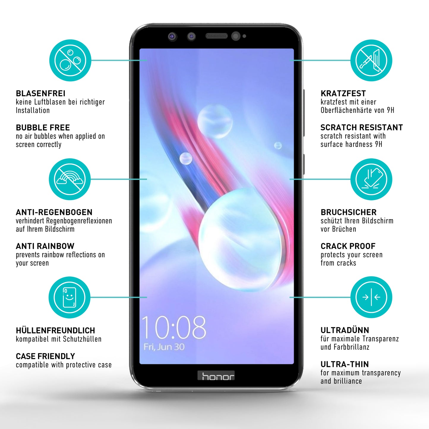 smartect Schutzglas Full Screen für Huawei Honor 9 Lite / Youth Edition, 2 Stück