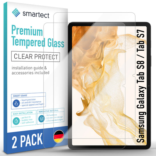 smartect Schutzglas Klar für Samsung Galaxy Tab S8 / Tab S7, 2 Stück