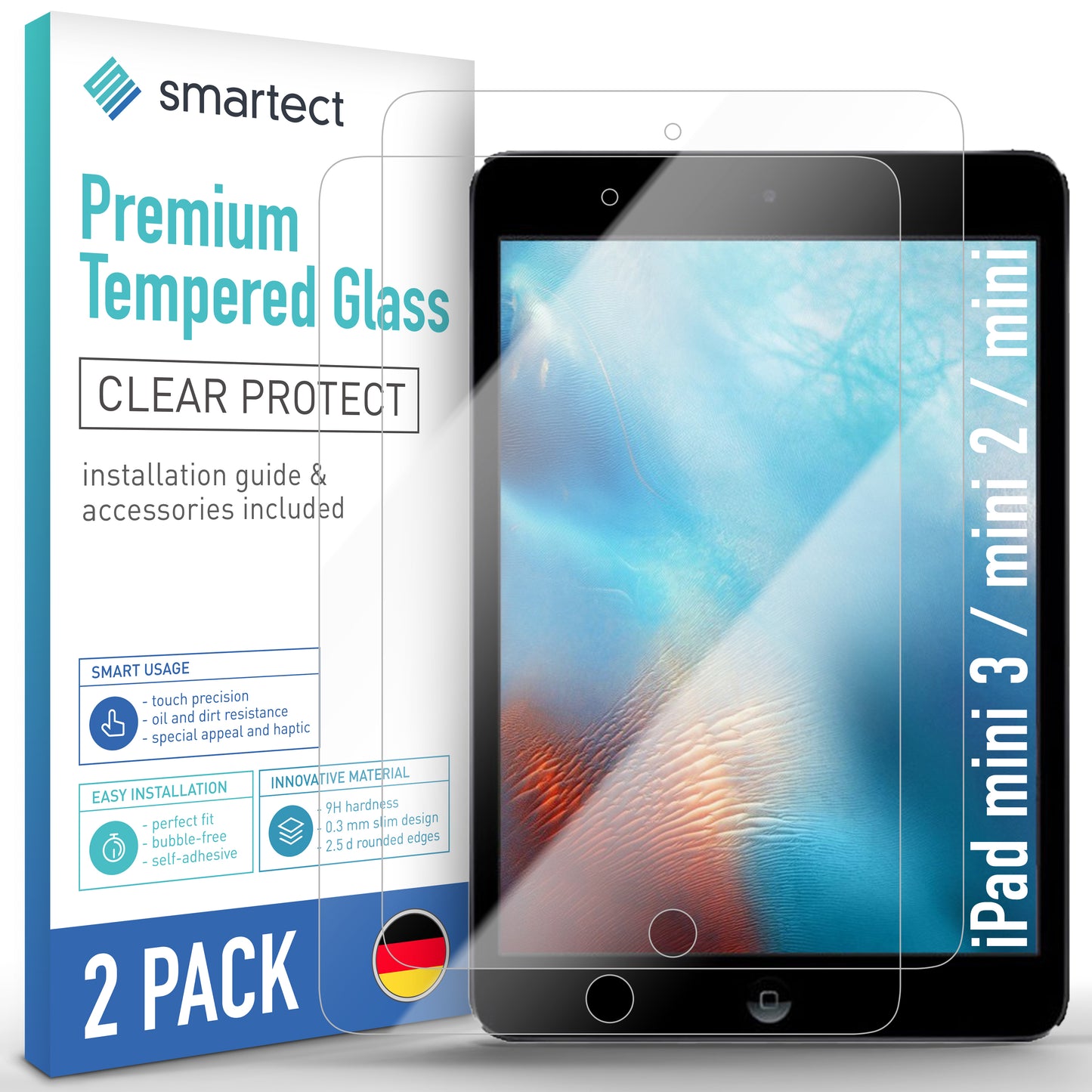 smartect Schutzglas Klar für iPad mini 3 / mini 2 / mini, 2 Stück