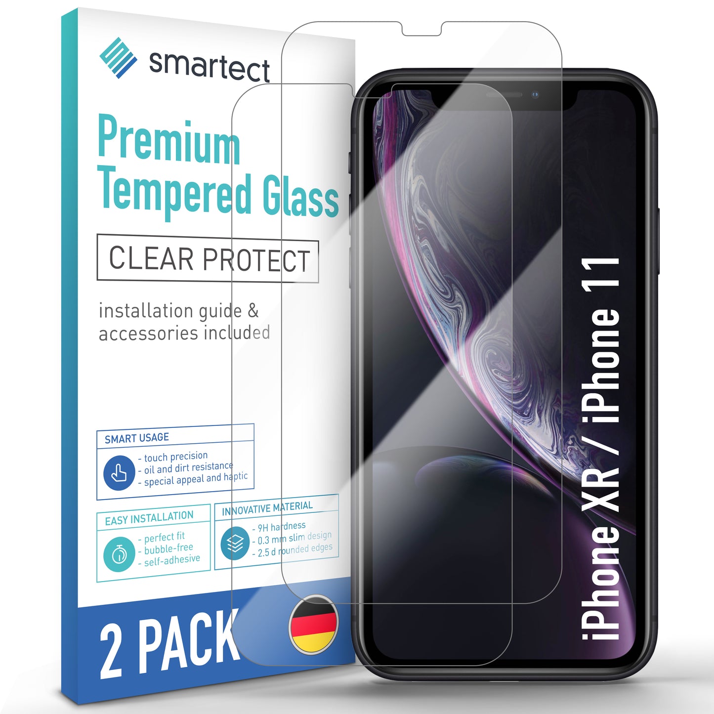 smartect Protective Glass Clear for iPhone XR / iPhone 11, 2 pieces