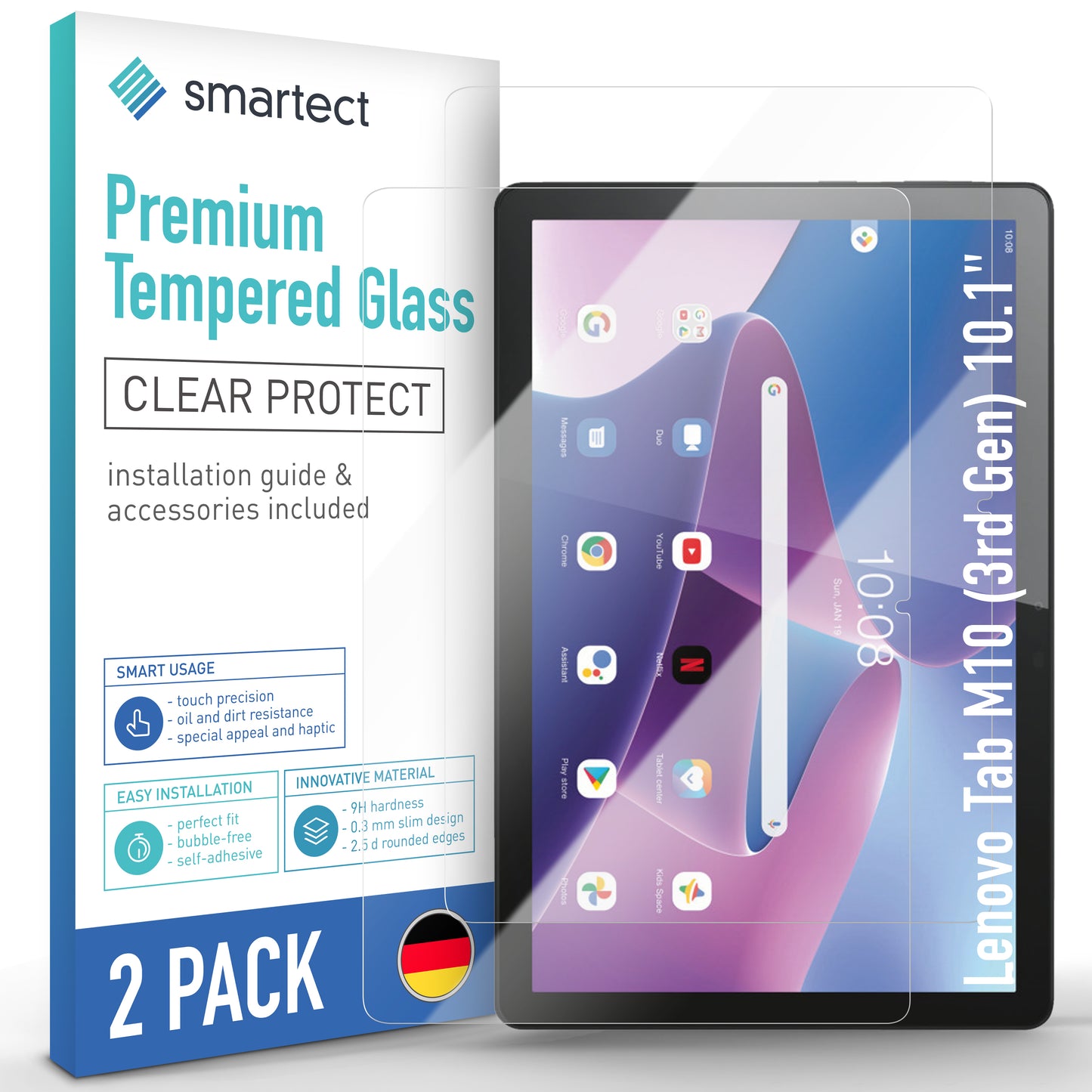 smartect Schutzglas Klar für Lenovo Tab M10 (3rd Gen) 10.1", 2 Stück