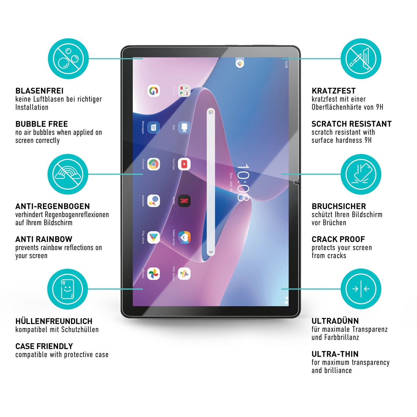 smartect Schutzglas Klar für Lenovo Tab M10 (3rd Gen) 10.1", 2 Stück