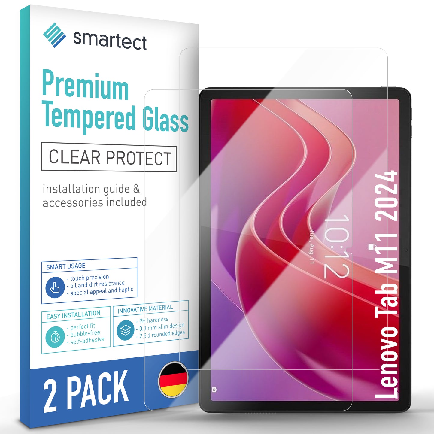 smartect Protective Glass Clear for Lenovo Tab M11 2024, 2 pieces