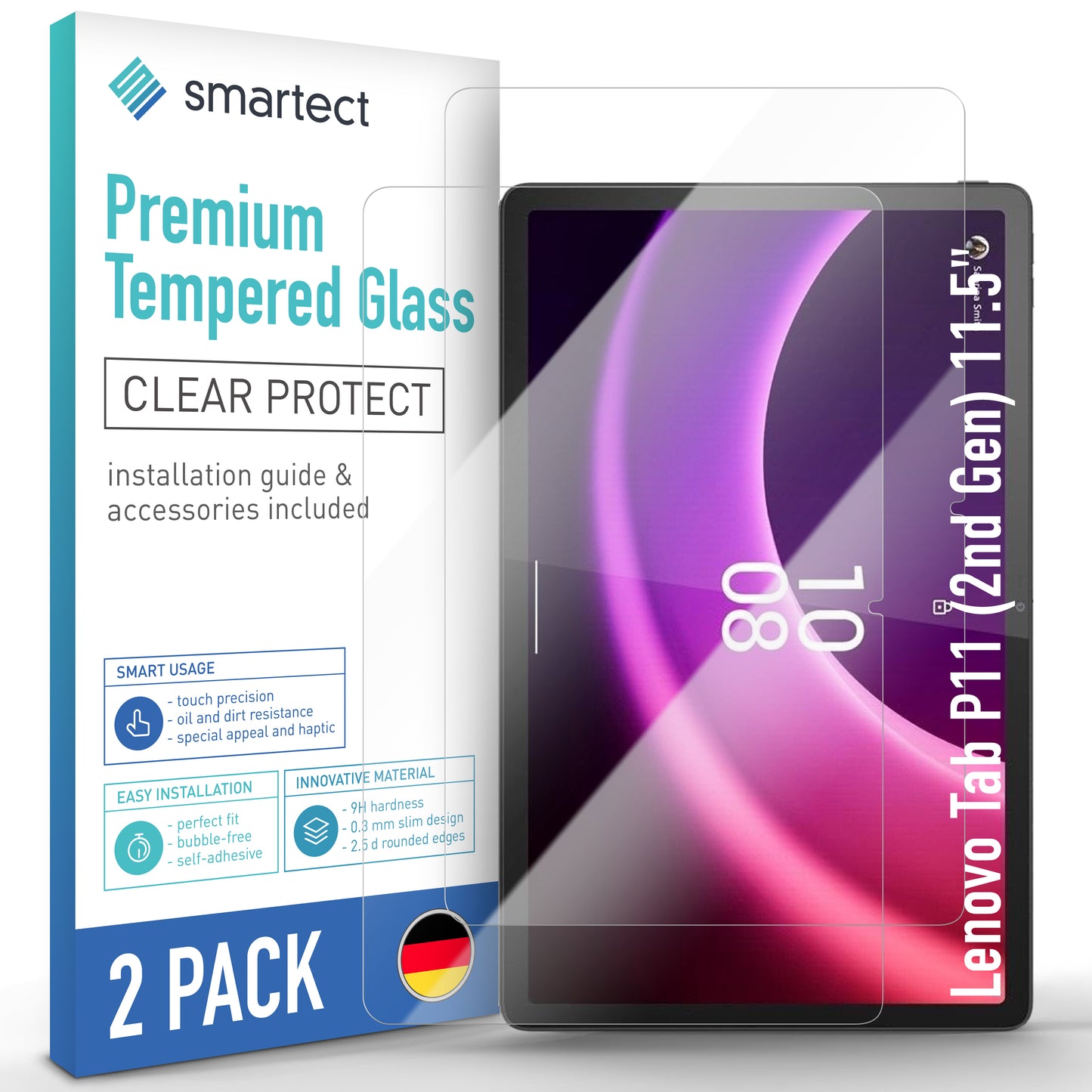 smartect Schutzglas Klar für Lenovo Tab P11 (2nd Gen) 11.5", 2 Stück