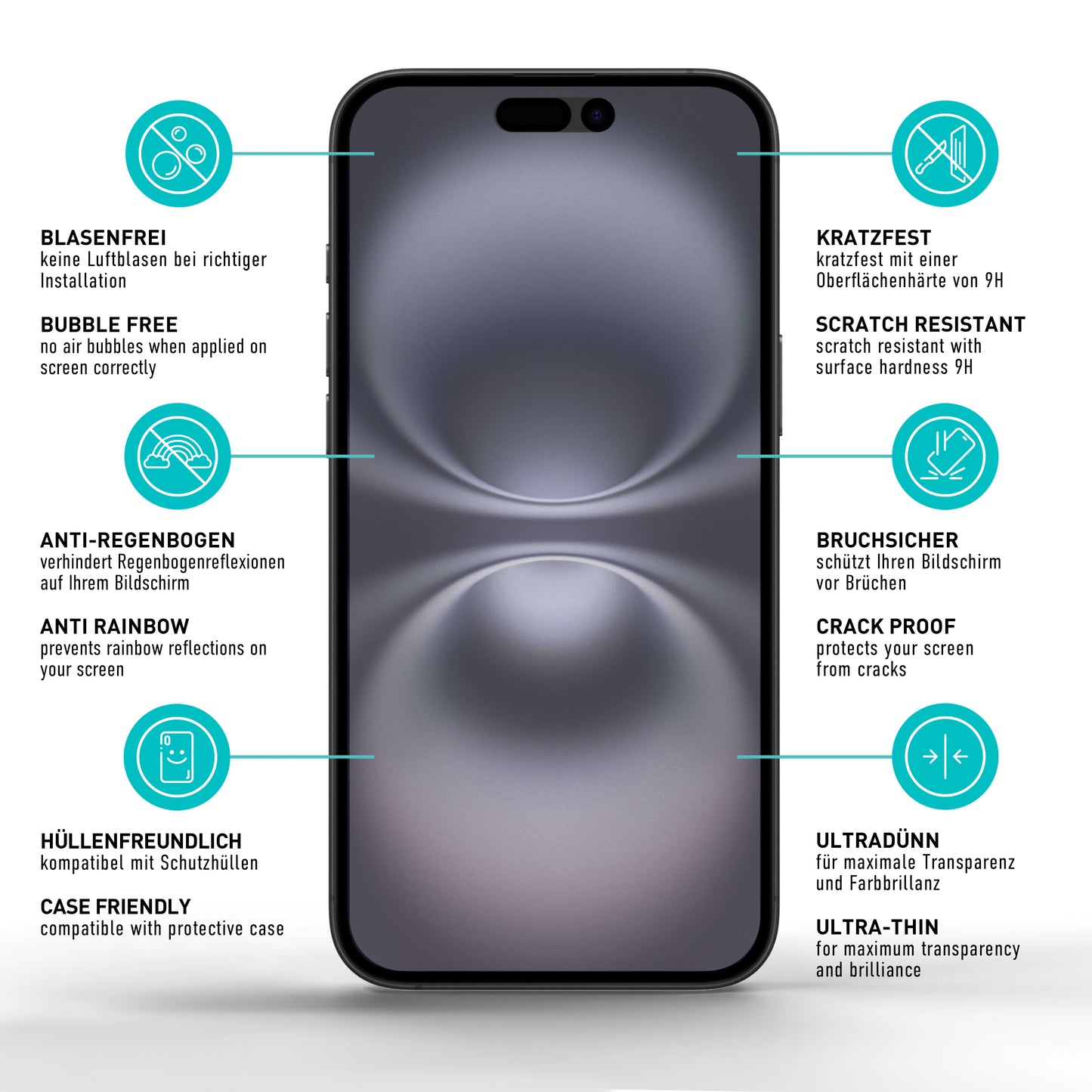 smartect protective glass matt for iPhone 16 Plus, 2 pieces