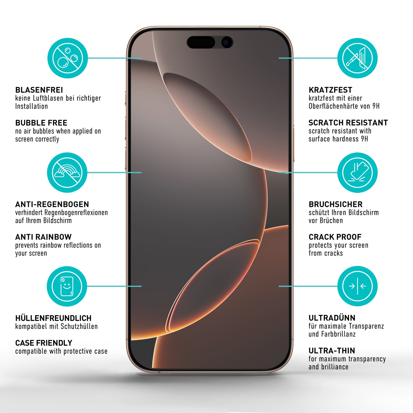 smartect Schutzglas Full Screen Matt für iPhone 16 Pro, 2 Stück