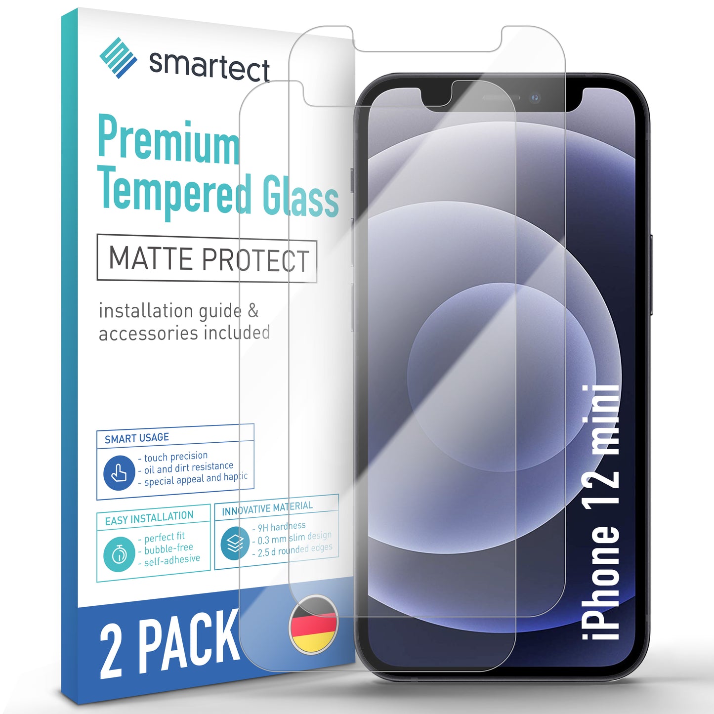 smartect protective glass matt for iPhone 12 mini, 2 pieces