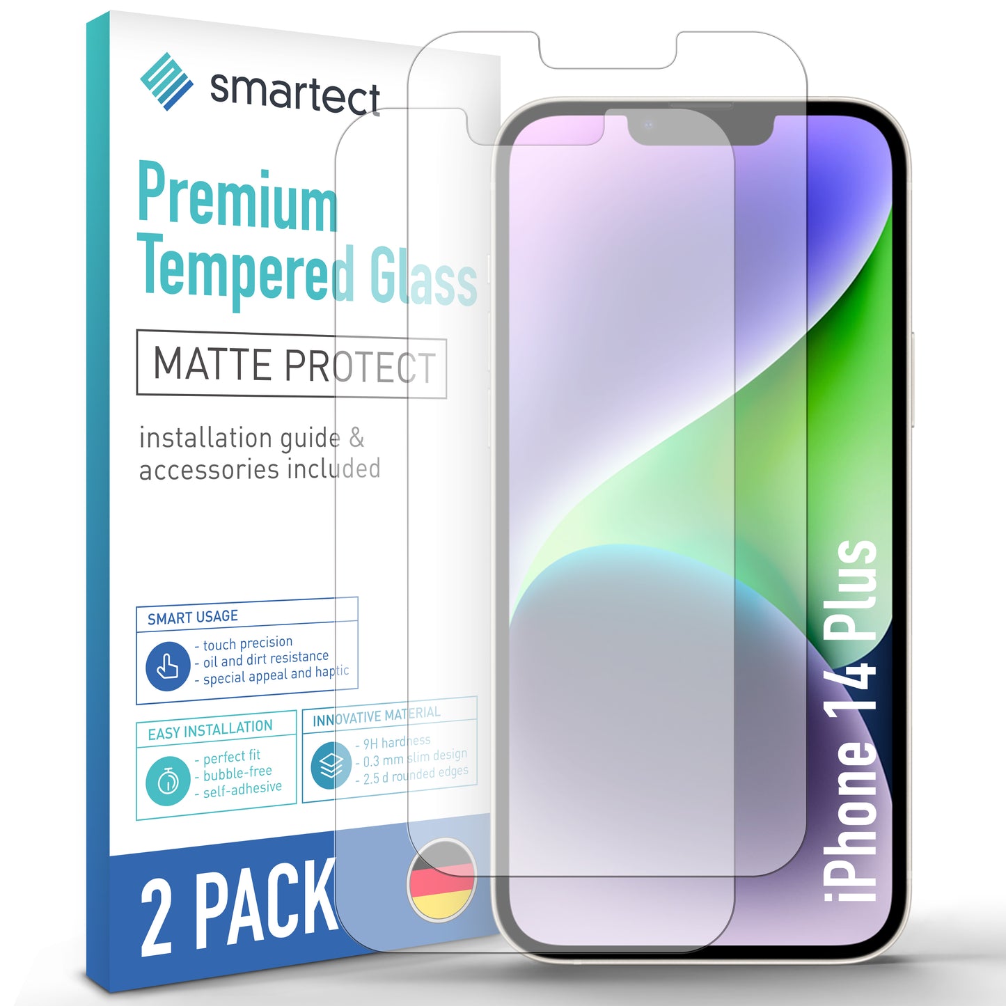 smartect protective glass matt for iPhone 14 Plus, 2 pieces