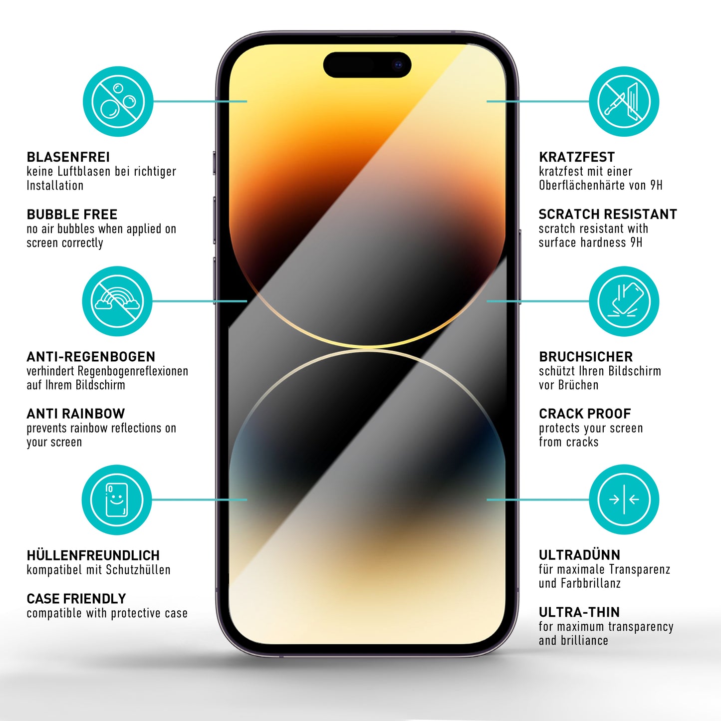 smartect Protective Glass Full Screen Matt for iPhone 14 Pro, 2 Pack