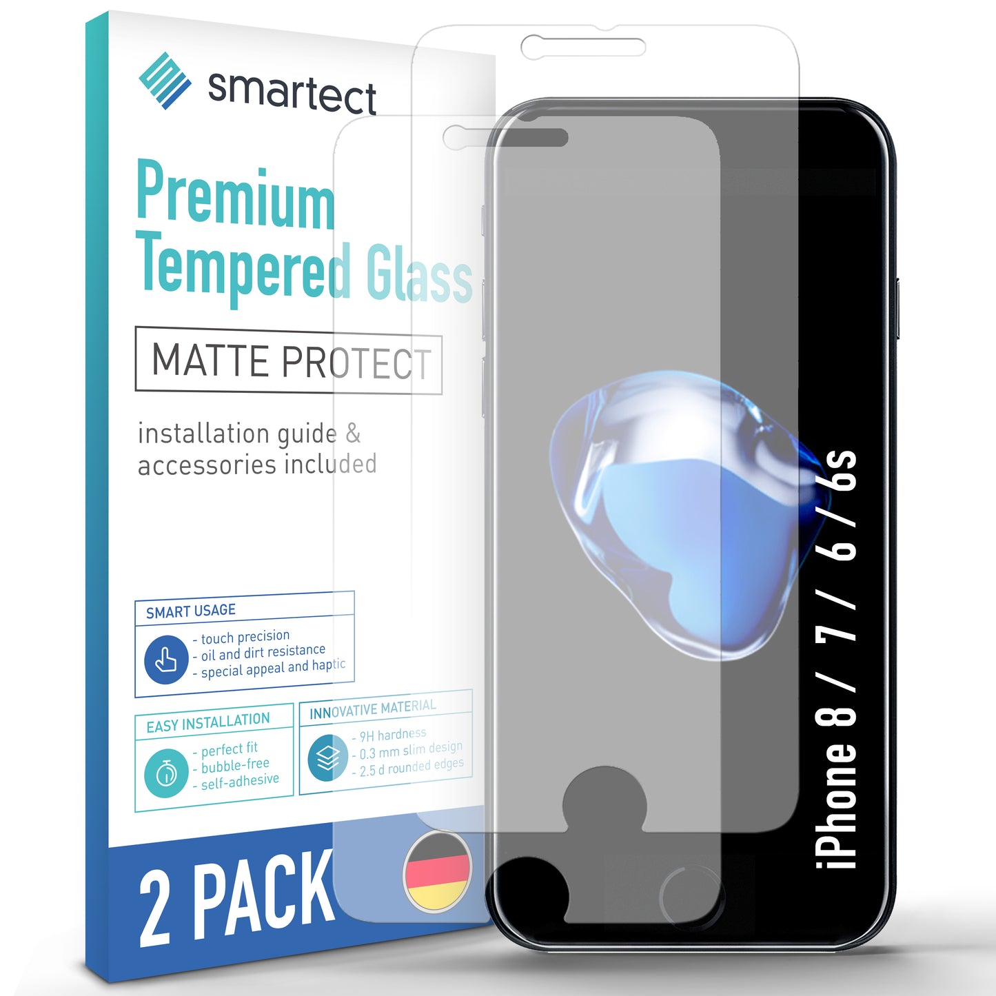 smartect protective glass matt for Apple iPhone 8 / iPhone 7 / iPhone 6 / 6s, 2 pieces