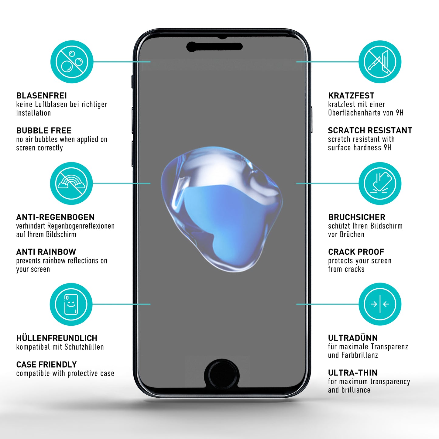 smartect protective glass matt for Apple iPhone 8 / iPhone 7 / iPhone 6 / 6s, 2 pieces