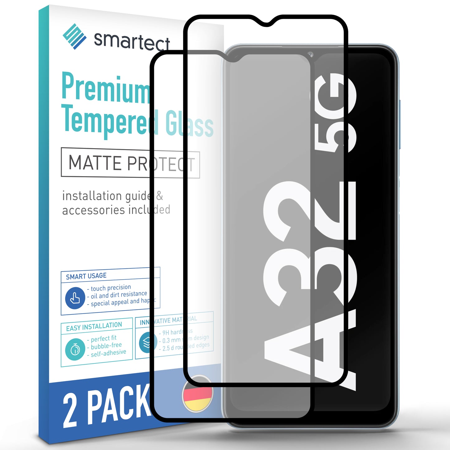smartect Schutzglas Full Screen Matt für Samsung Galaxy A32 5G, 2 Stück