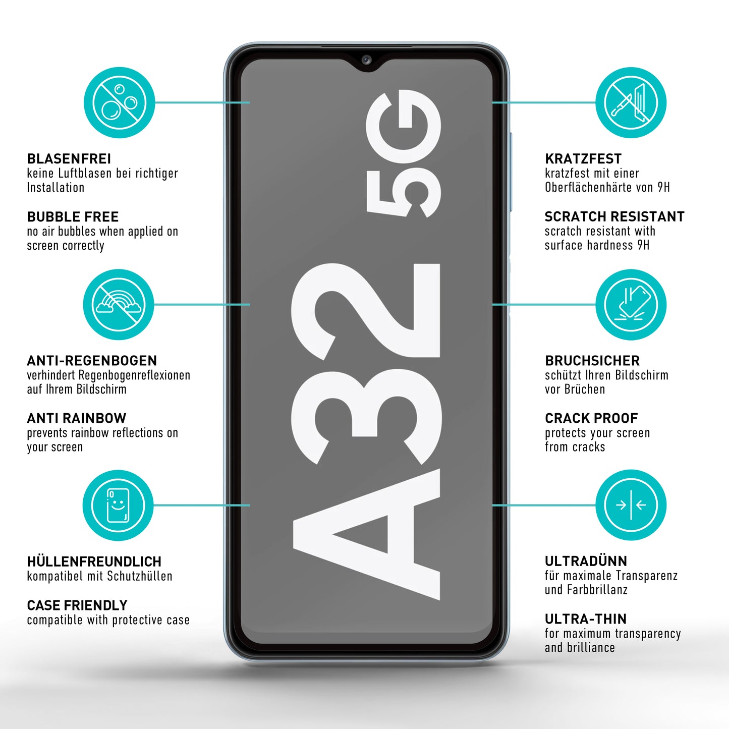 smartect Schutzglas Full Screen Matt für Samsung Galaxy A32 5G, 2 Stück