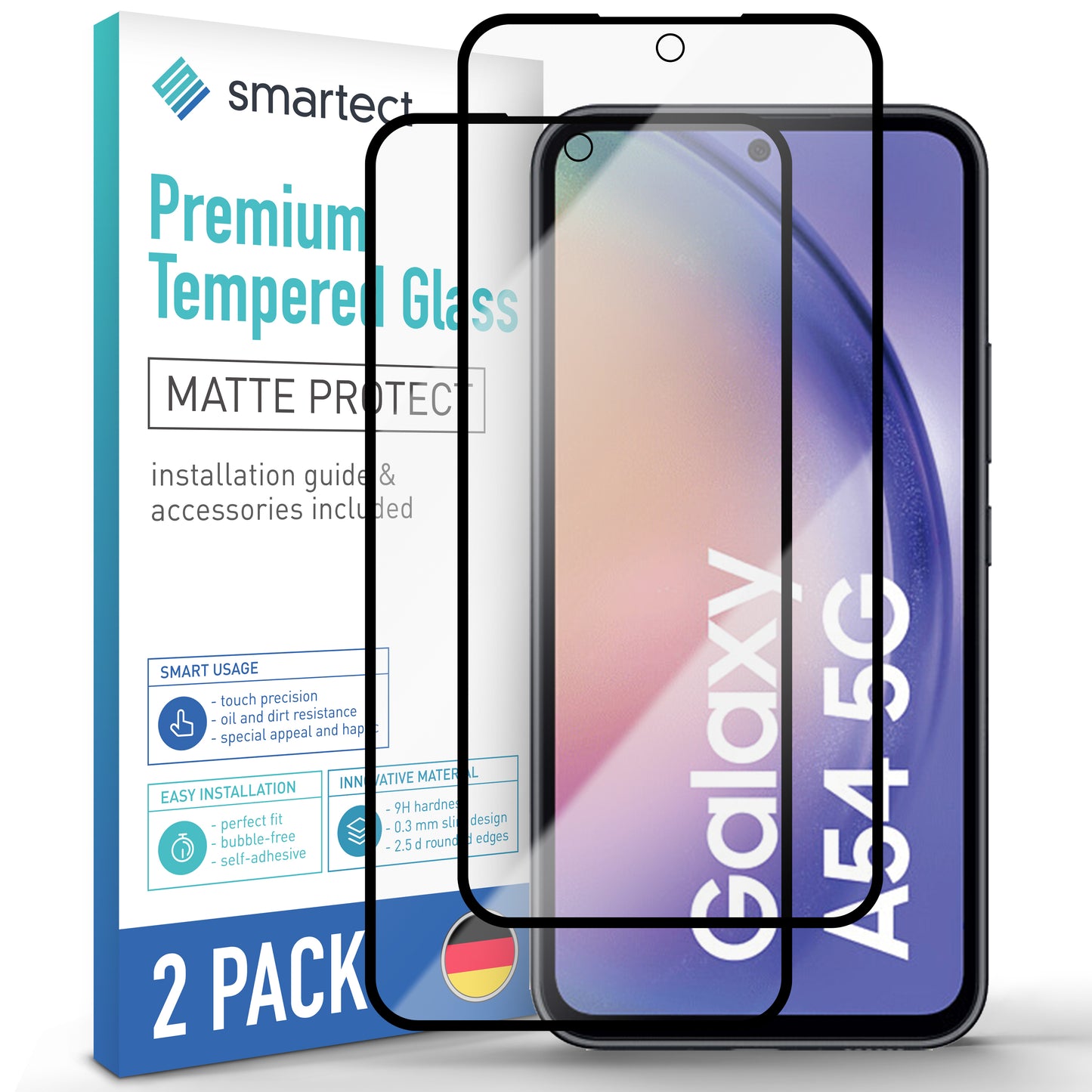 smartect Schutzglas Full Screen Matt für Samsung Galaxy A54 5G, 2 Stück