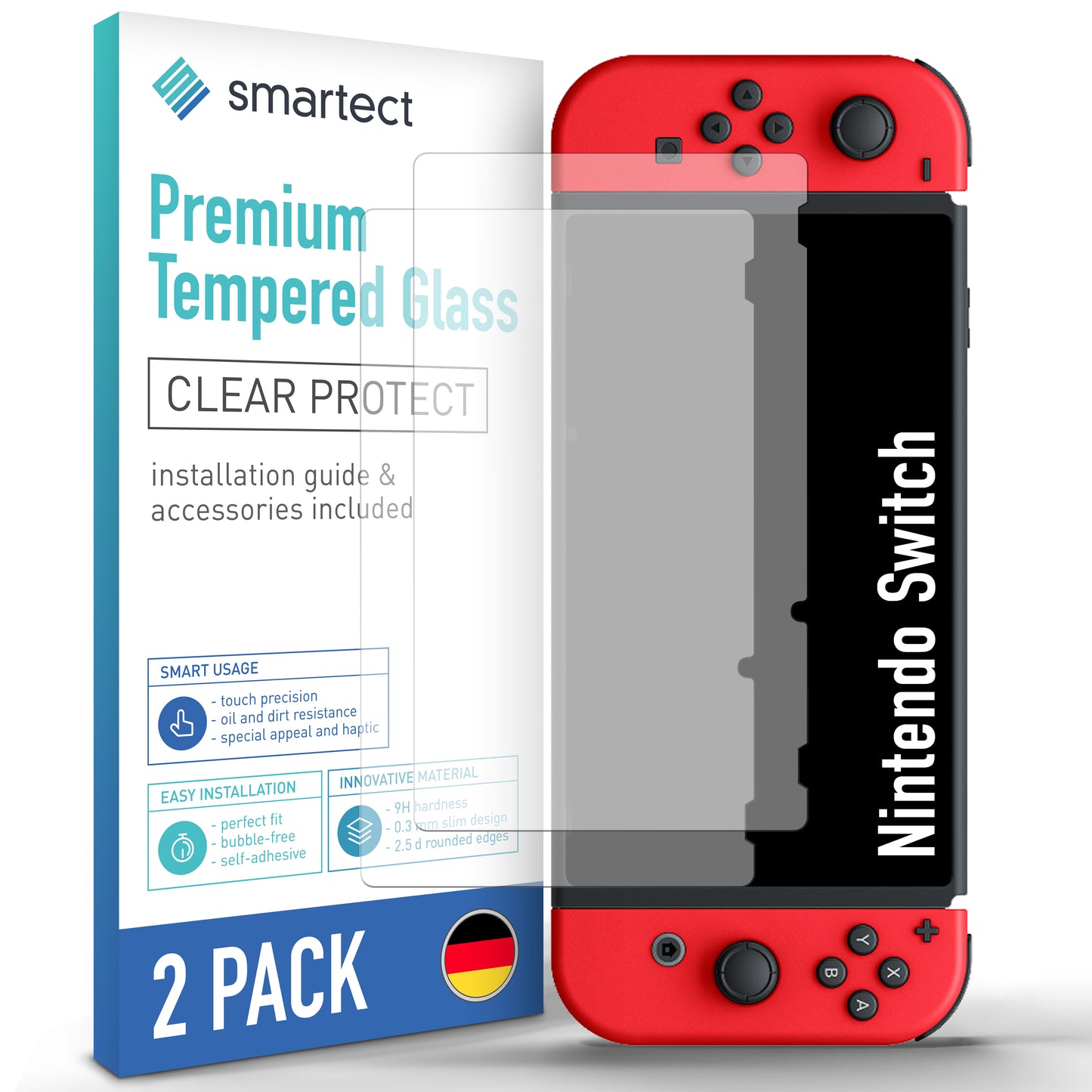 smartect Protective Glass Clear for Nintendo Switch 2019 / 2018 / 2017, 2 pieces