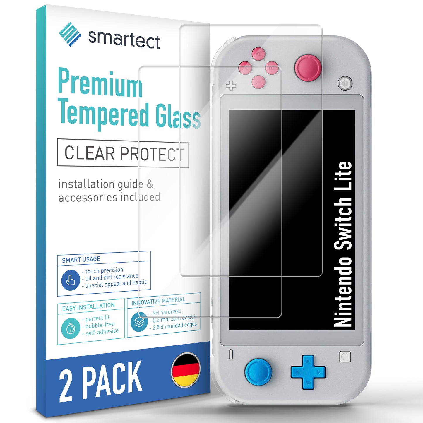 smartect Schutzglas Klar für Nintendo Switch Lite, 2 Stück