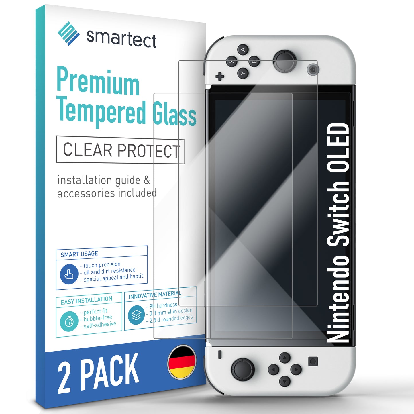 smartect Schutzglas Klar für Nintendo Switch OLED, 2 Stück