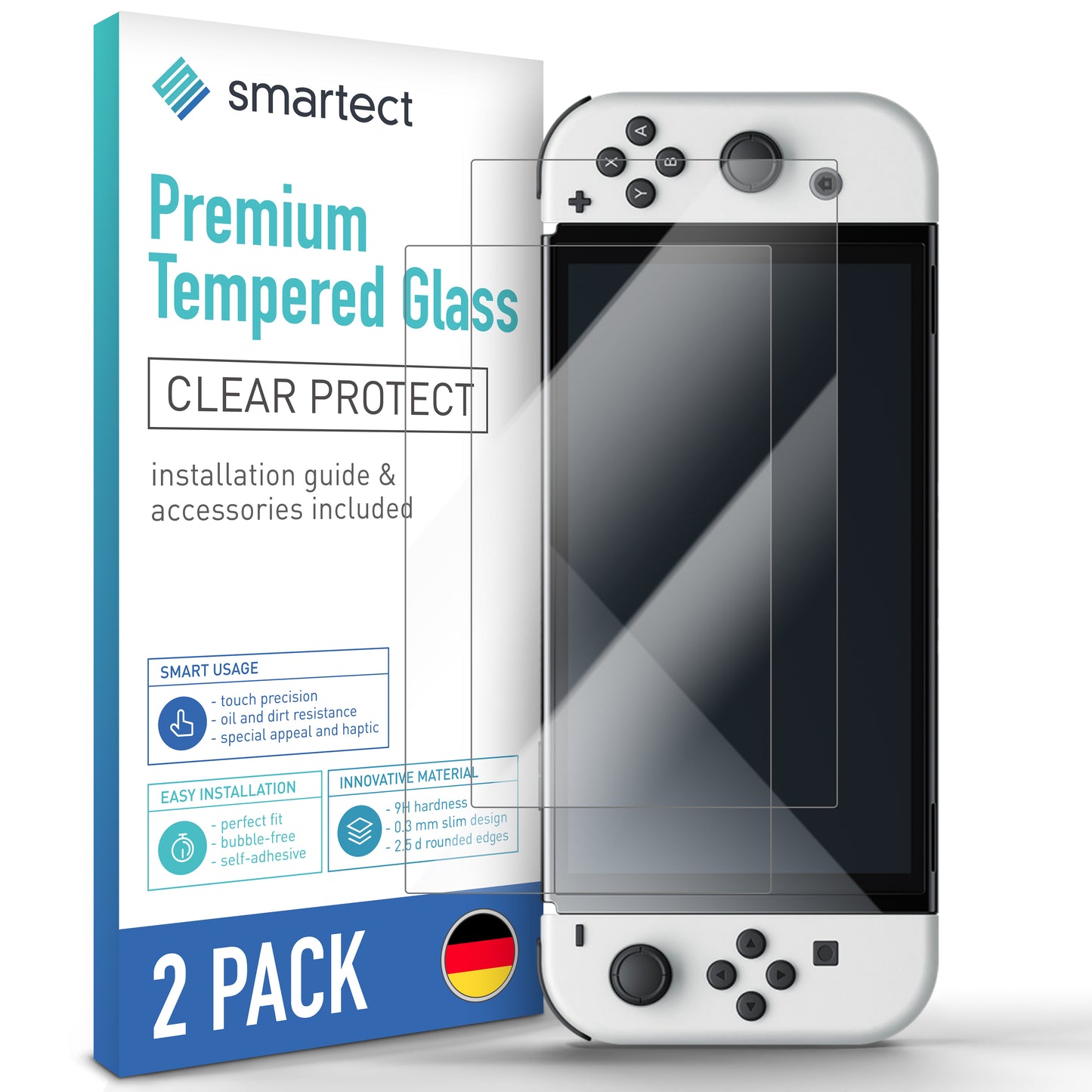 smartect Schutzglas Klar für Nintendo Switch OLED, 2 Stück