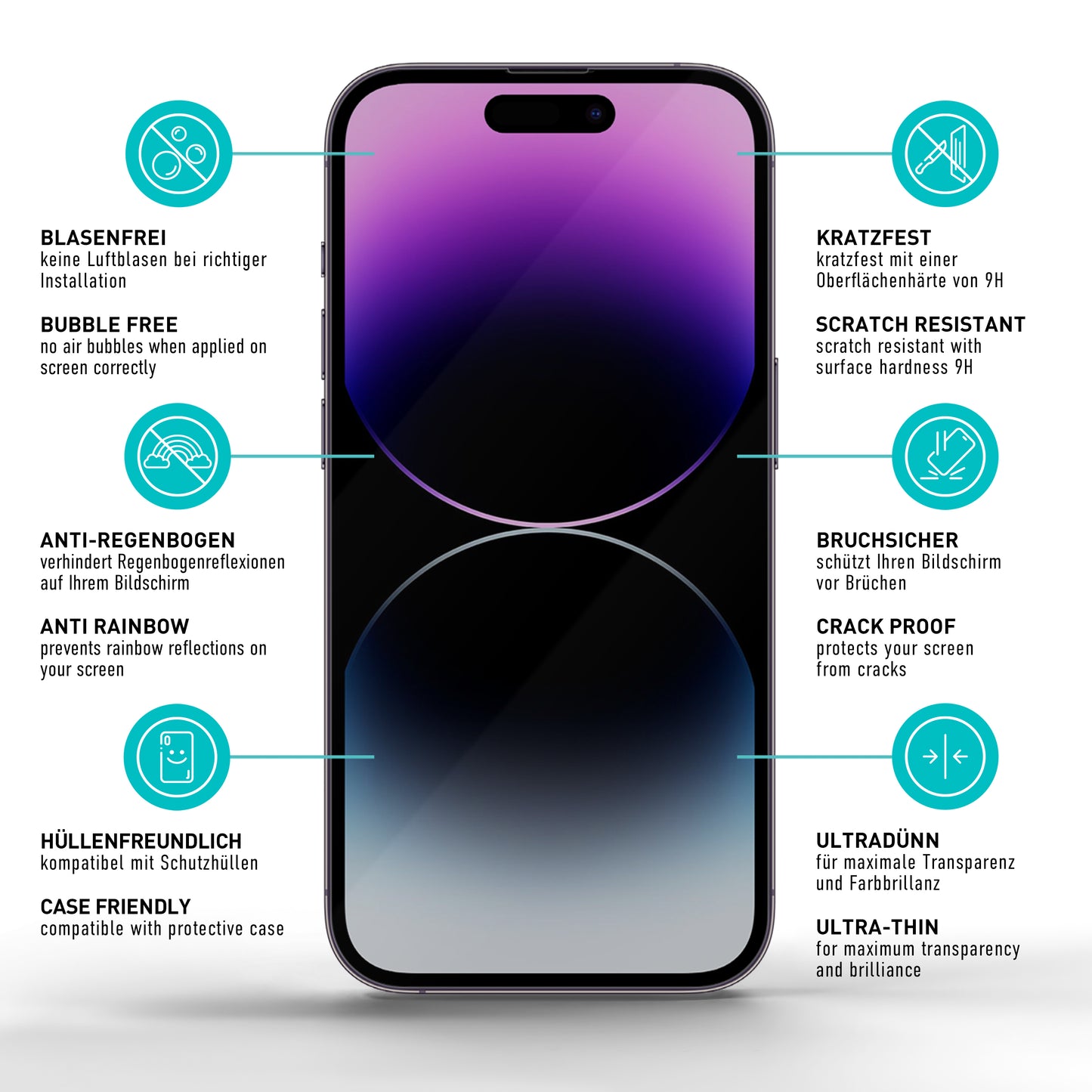 smartect Privacy Screen Protector for iPhone 14 Pro Max, 2 pieces + positioning aid