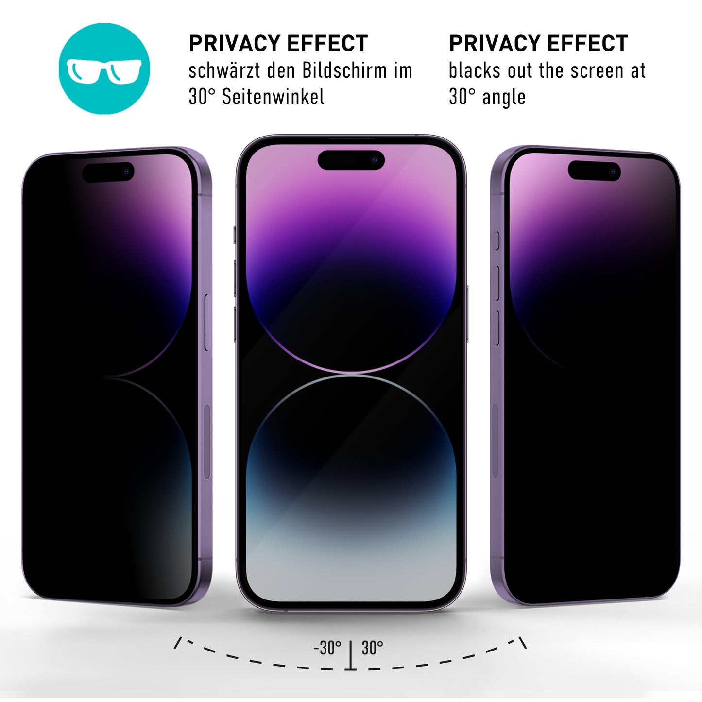 smartect Privacy Screen Protector for iPhone 14 Pro Max, 2 pieces + positioning aid