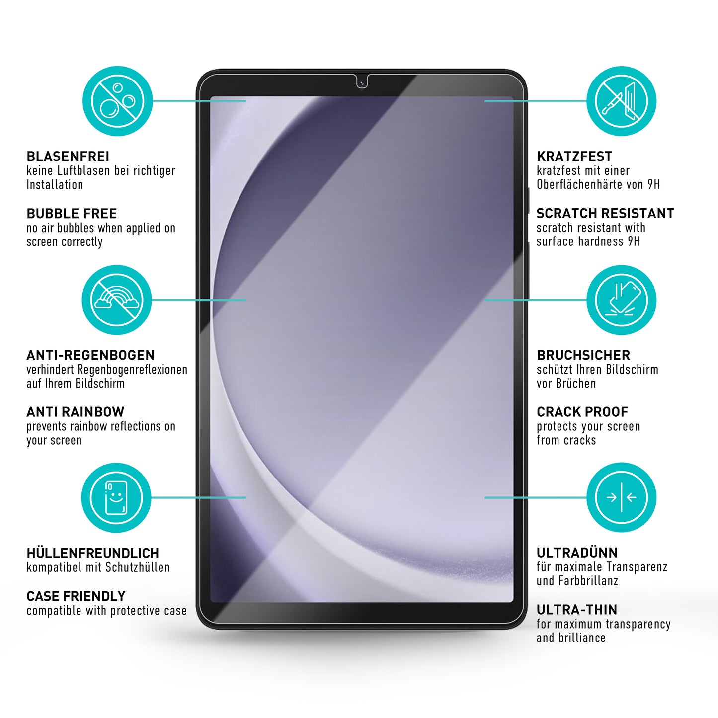 smartect Schutzglas Klar für Samsung Galaxy Tab A9, 2 Stück