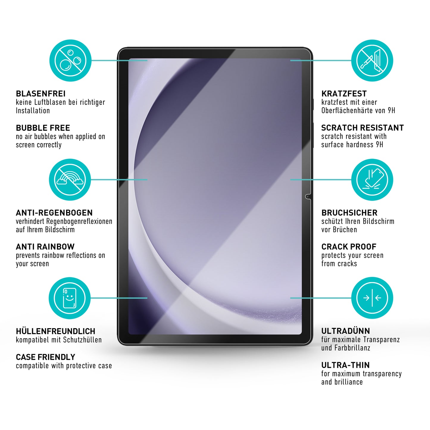 smartect Schutzglas Klar für Samsung Galaxy Tab A9 Plus, 2 Stück