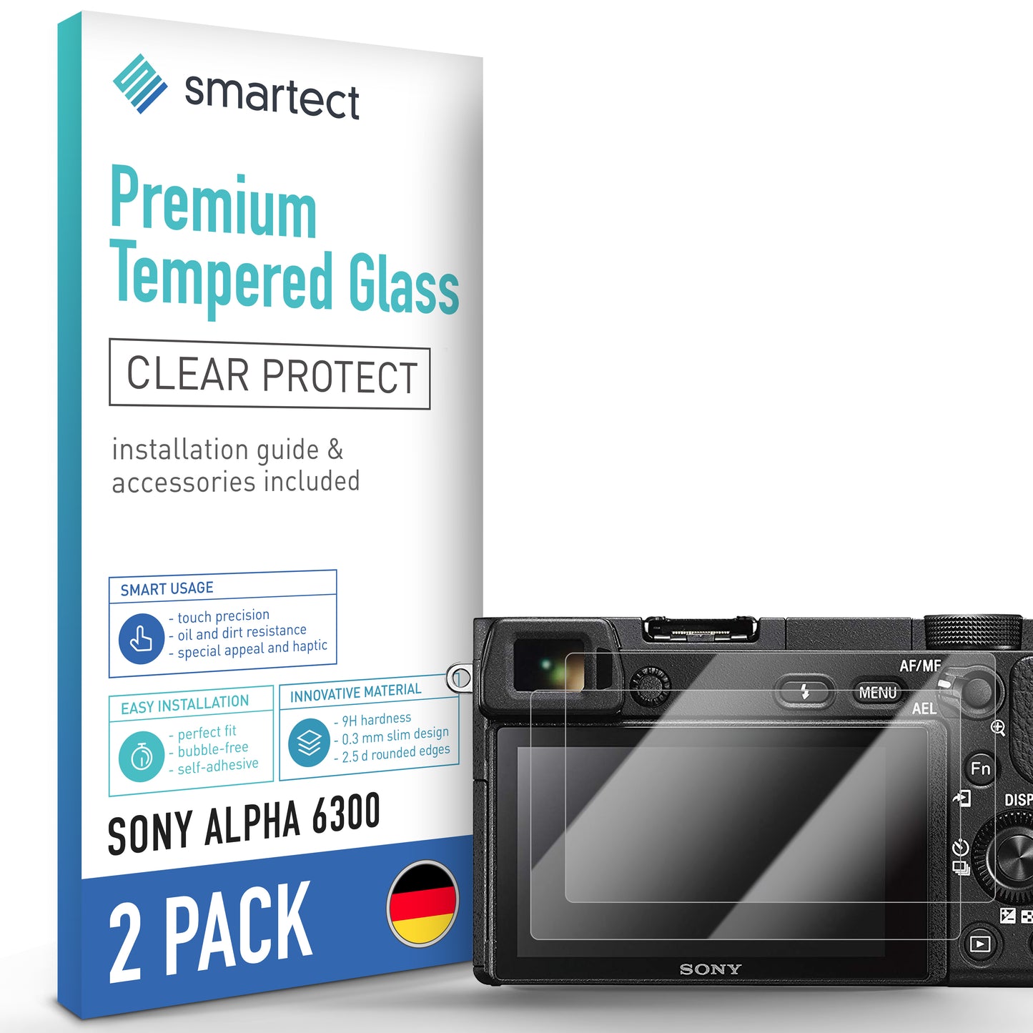smartect protective glass clear for Sony Alpha 6300, 2 pieces