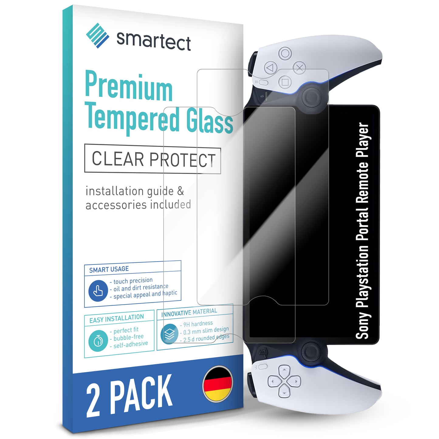 smartect Schutzglas Klar für Sony Playstation Portal Remote Player, 2 Stück