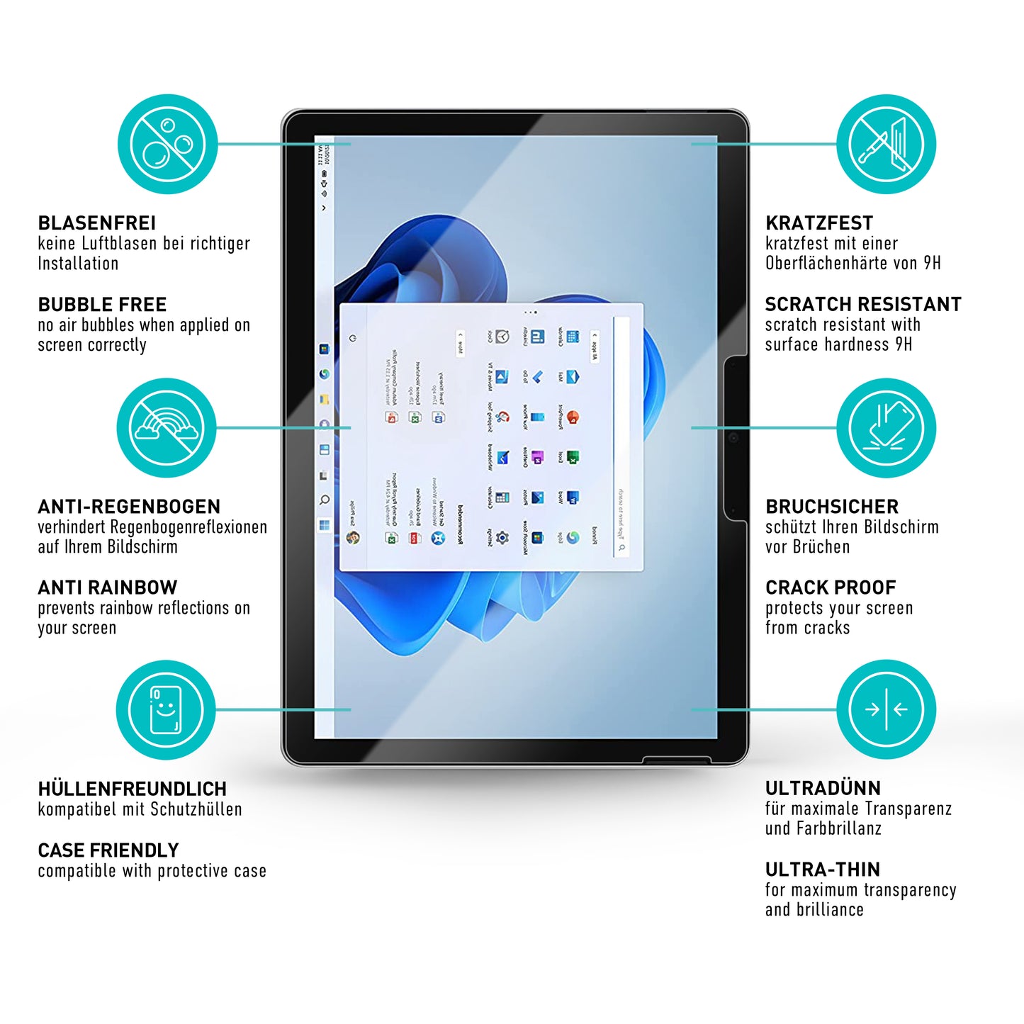 smartect Schutzglas Klar für Microsoft Surface Go 3 / Go 2 (10,5 Zoll), 2 Stück