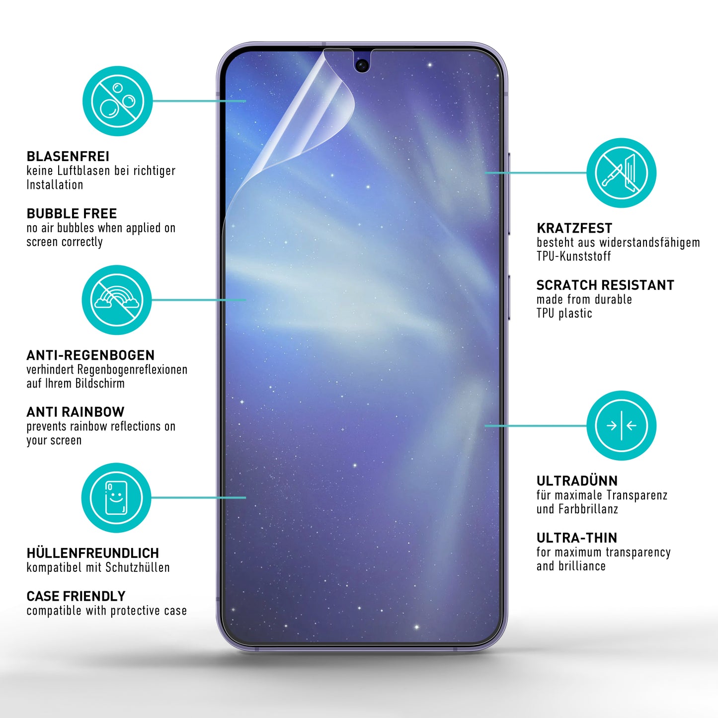 smartect TPU Schutzfolie Matt für Samsung Galaxy S25, 2 x Front
