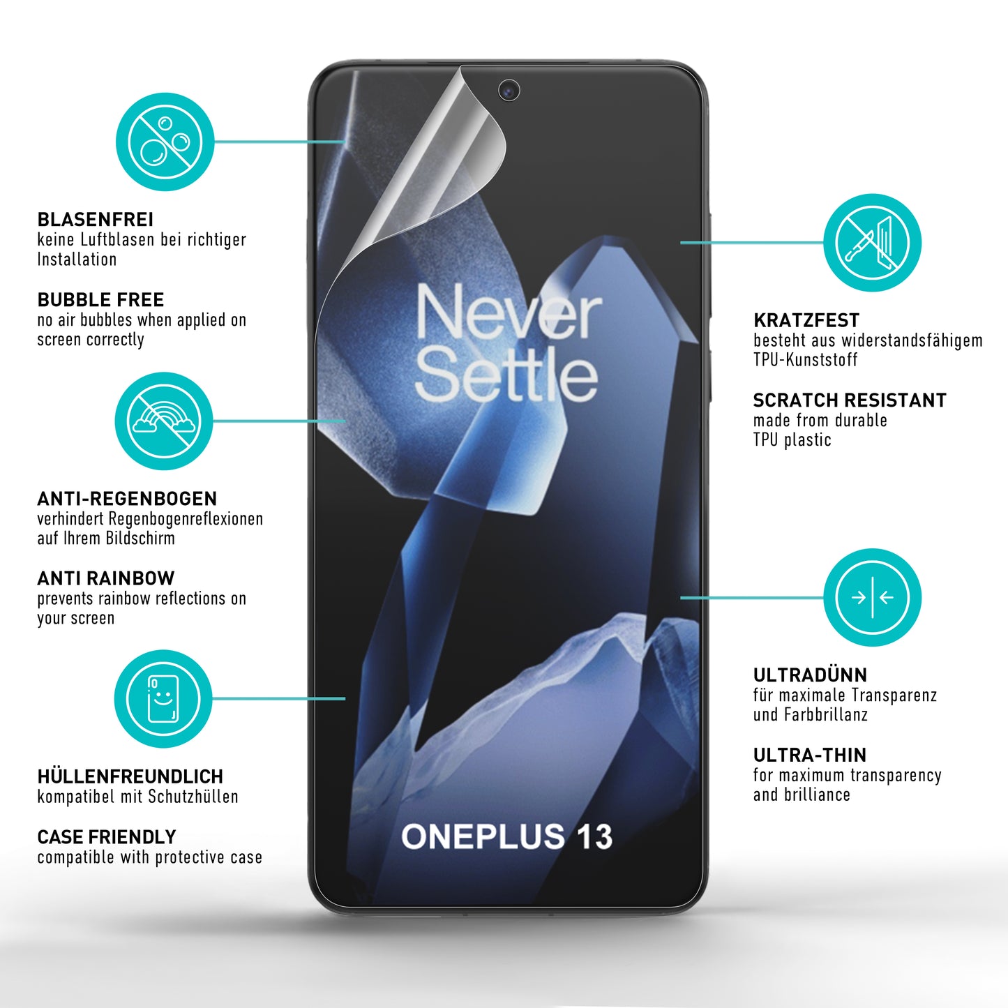 smartect TPU Schutzfolie Klar für OnePlus 13, 2 x Front