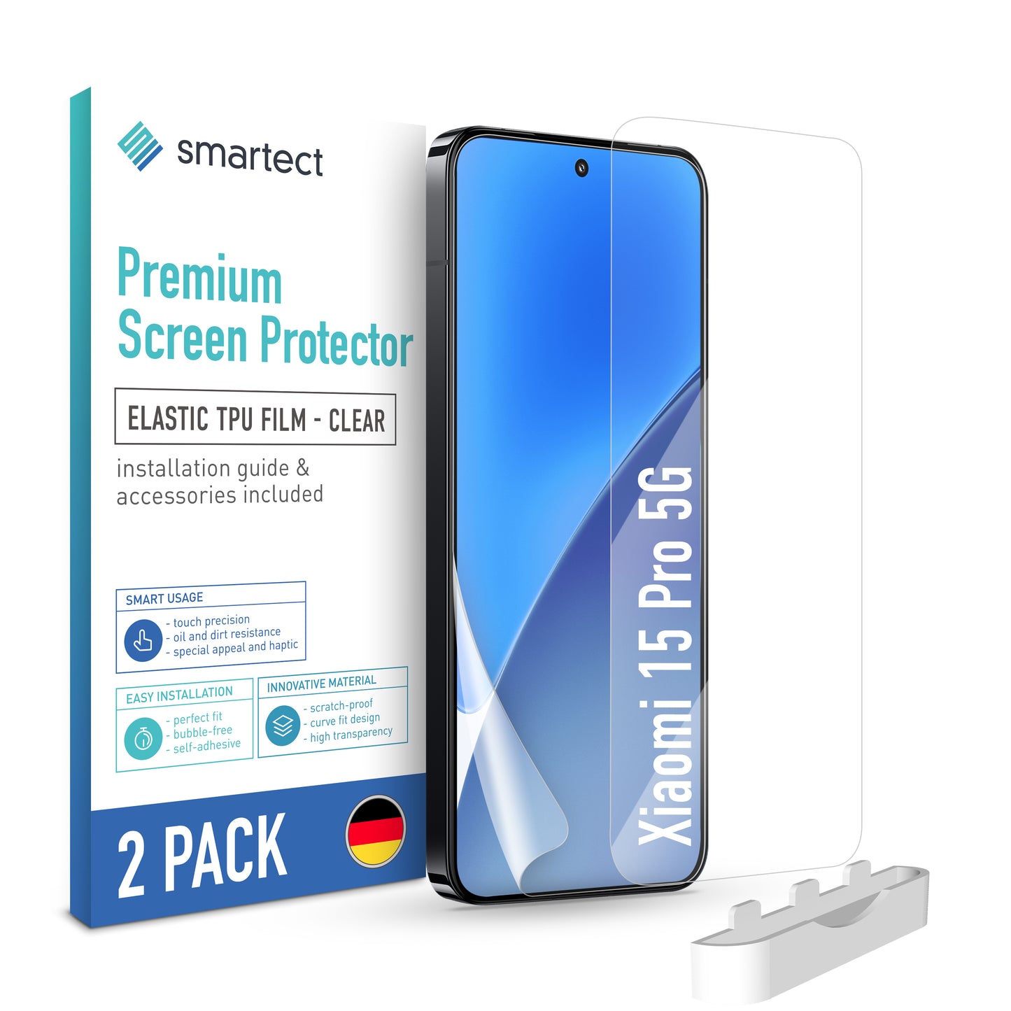 smartect TPU Schutzfolie Klar für Xiaomi 15 Pro 5G, 2 x Front
