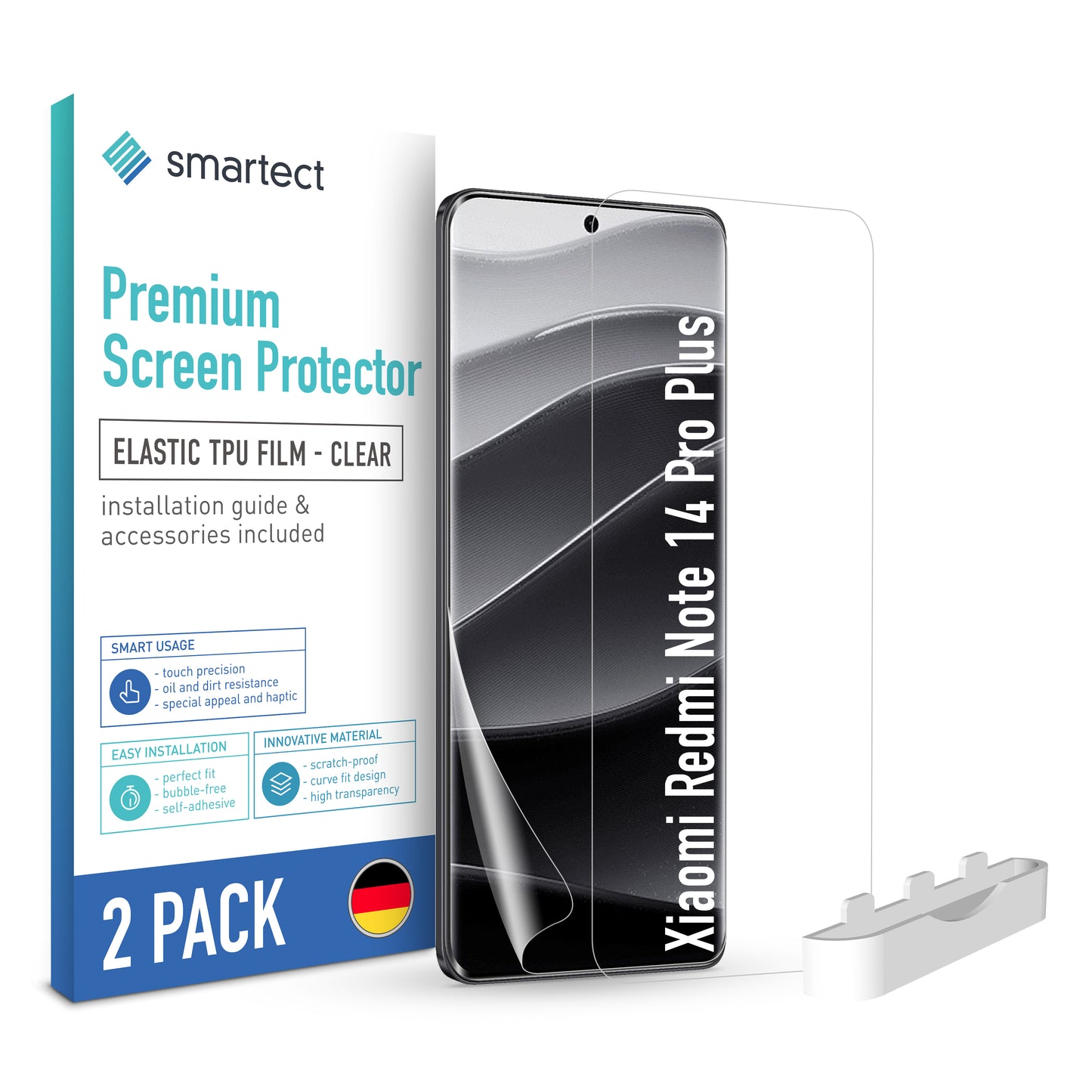smartect TPU Schutzfolie Klar für Xiaomi Redmi Note 14 Pro Plus, 2 x Front