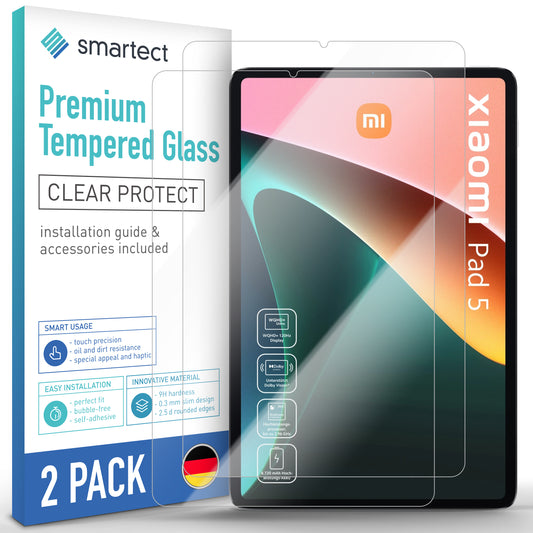 smartect Schutzglas Klar für Xiaomi Pad 5 / Pad 5 Pro 11.0 Zoll, 2 Stück