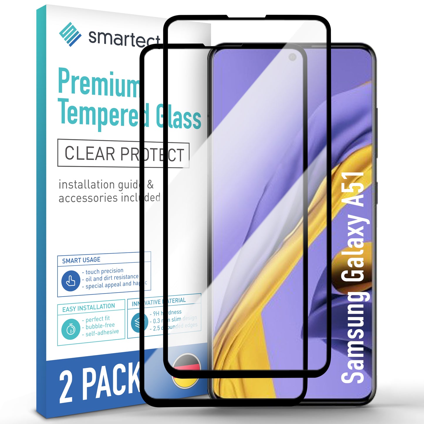 smartect Schutzglas Full Screen für Samsung Galaxy A51, 2 Stück