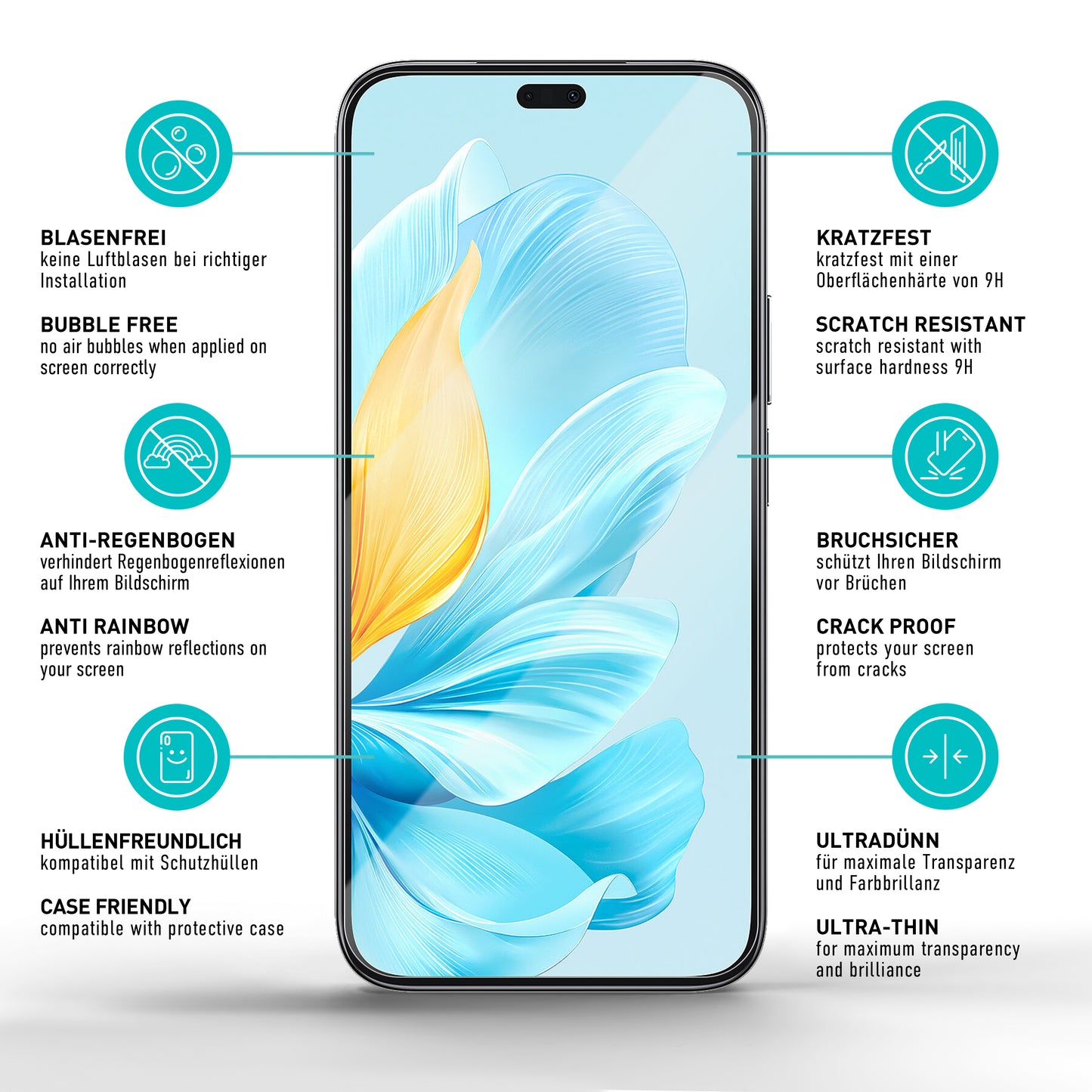 smartect Schutzglas Klar für Honor 200 Lite 5G, 3 x Front + 3 x Cam