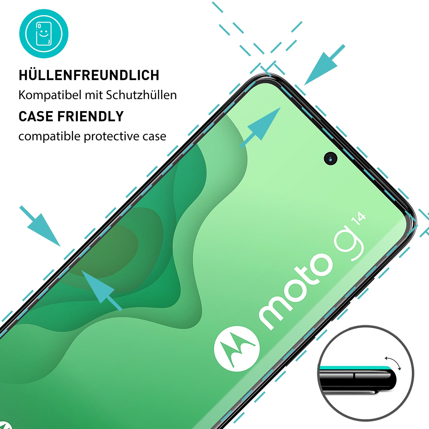 smartect Protective Glass Clear for Motorola Moto G14, 3 x Front + 3 x Cam