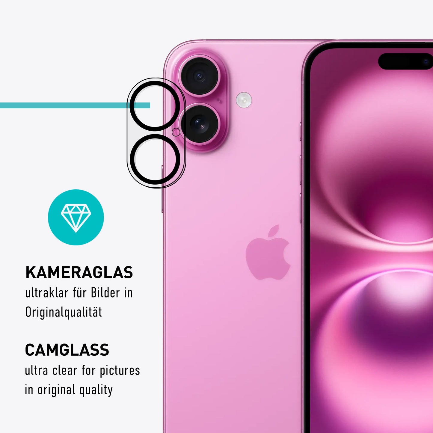 smartect protective glass clear for iPhone 16, 3 x front + 3 x cam + positioning aid
