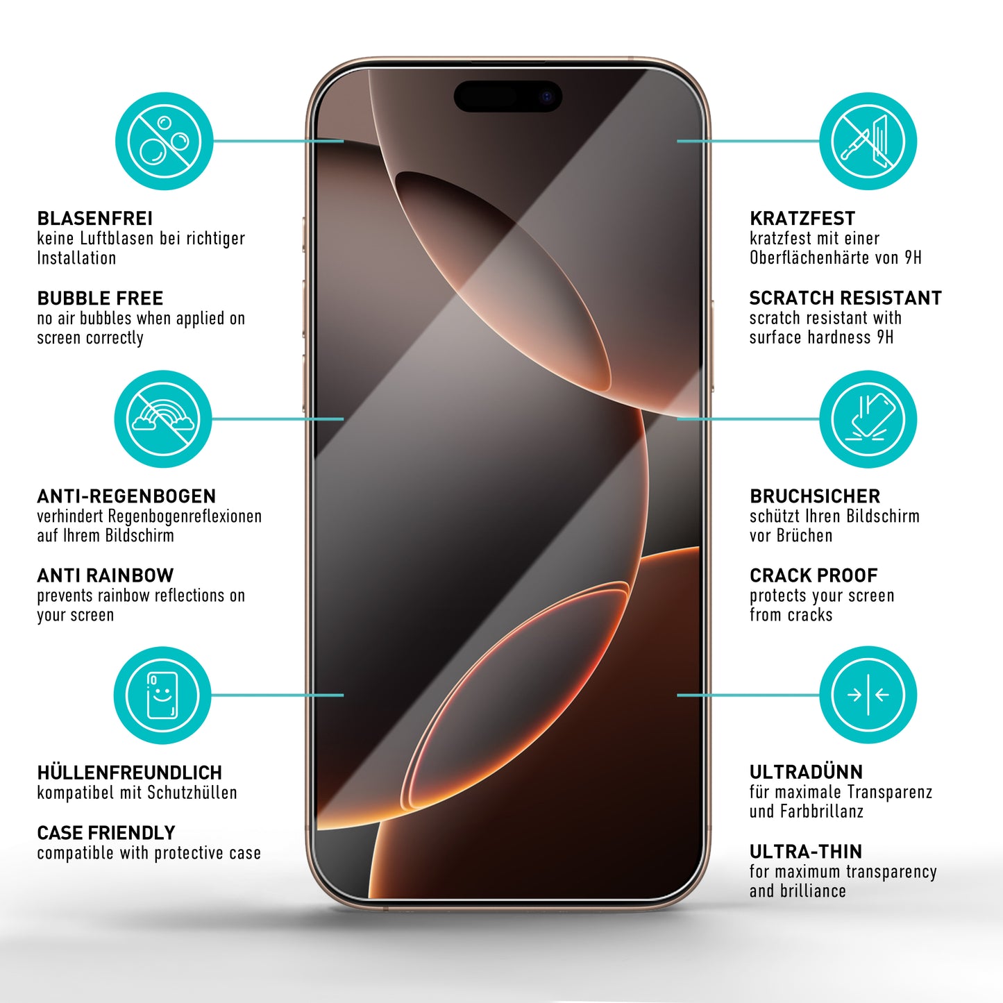 smartect protective glass clear for iPhone 16 Pro, 3 x front + 3 x cam + positioning aid