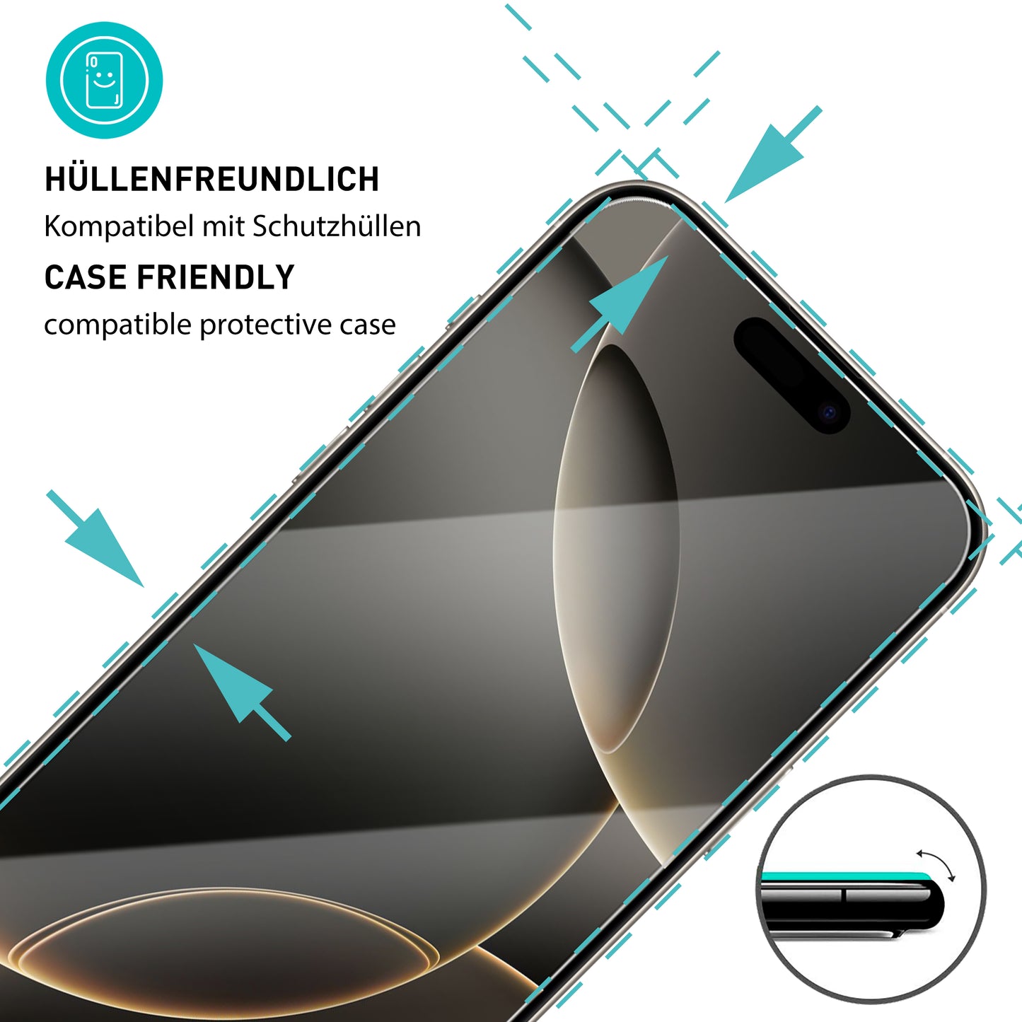 smartect protective glass clear for iPhone 16 Pro Max, 3 x front + 3 x cam + positioning aid
