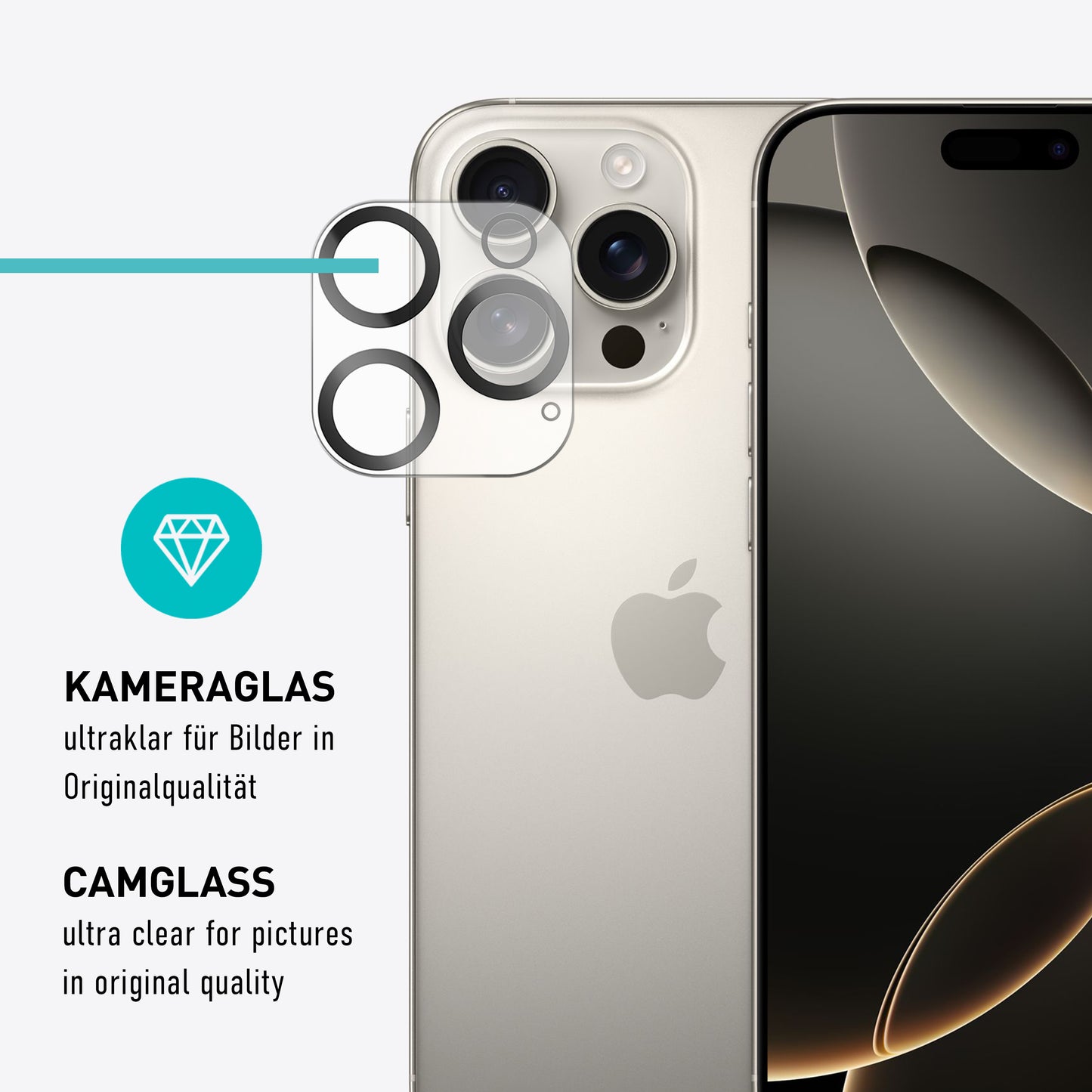 smartect protective glass clear for iPhone 16 Pro Max, 3 x front + 3 x cam + positioning aid