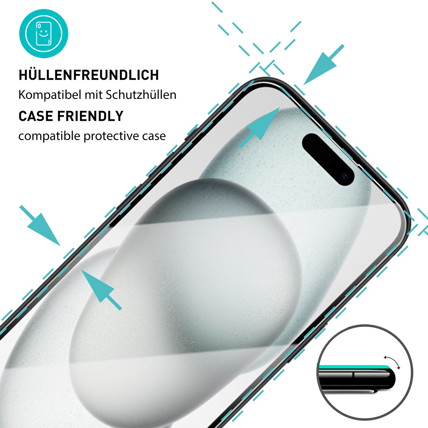 smartect Schutzglas Klar für iPhone 15, 3 x Front + 3 x Cam + Positionierhilfe