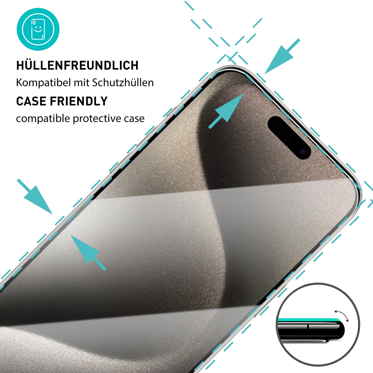 smartect protective glass clear for iPhone 15 Pro Max, 3 x front + 3 x cam + positioning aid