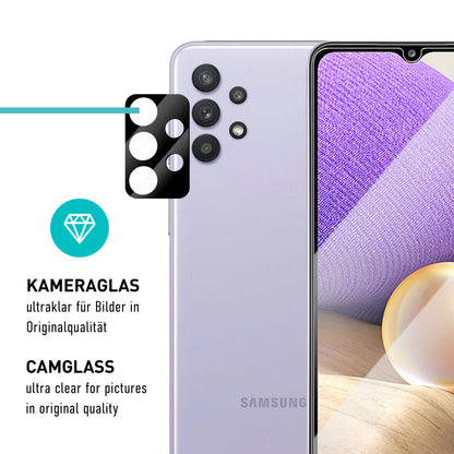 smartect Schutzglas Klar für Samsung Galaxy A32 5G, 3 x Front + 3 x Cam