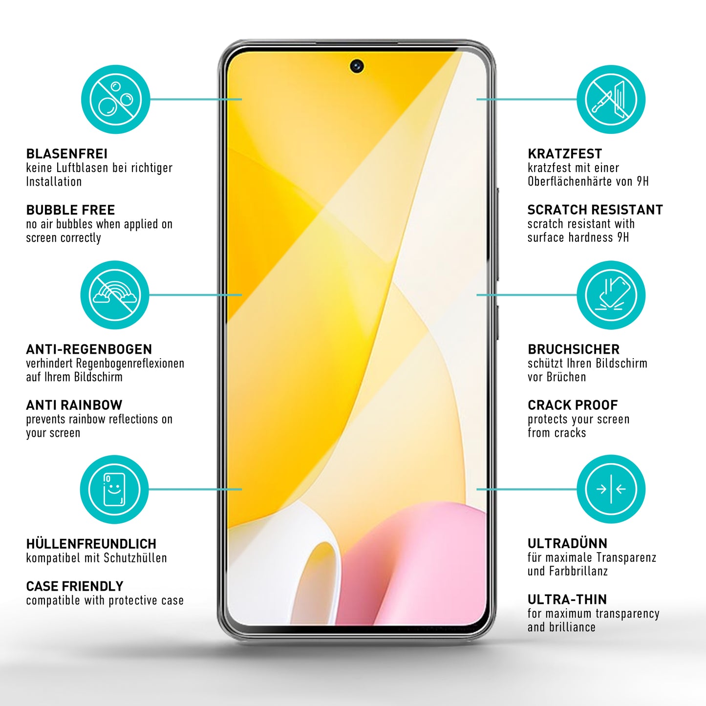 smartect Schutzglas Klar für Xiaomi 12 Lite, 3 x Front + 3 x Cam